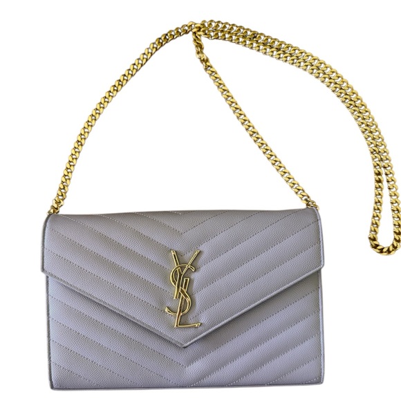 Auth Saint Laurent Gray Caviar Quilted Cassandre Wallet On Chain (WOC) Clutch - Picture 6 of 14